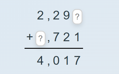 Addition up to four digits fill in the missing digits